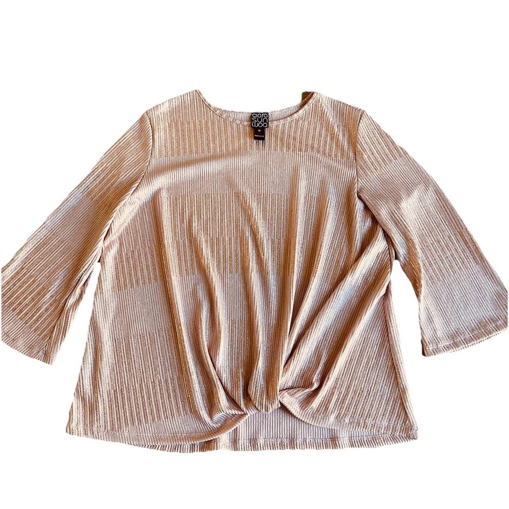 Clara Sun Woo‎ Rose Gold Shimmery Blouse Medium Bell Sleeve Top